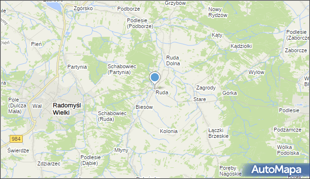 mapa Ruda, Ruda gmina Radomyśl Wielki na mapie Targeo